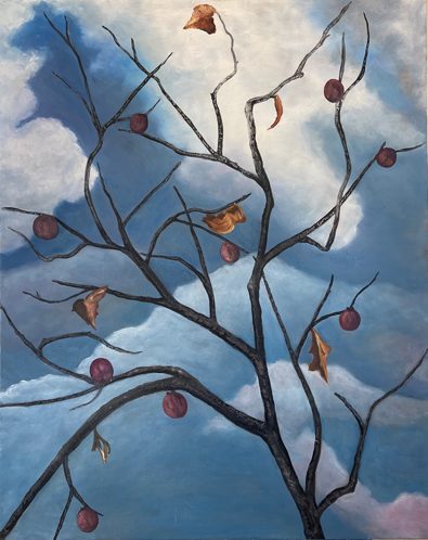 “Persimmon Tree,” 40x32 inches acrylic and oil on canvas by artist Lil Olive