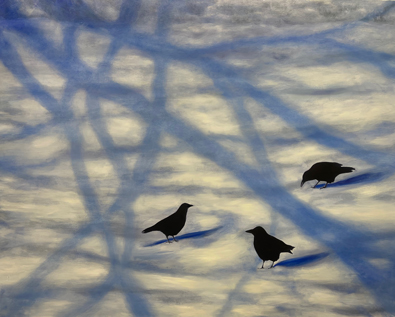 Crows in the Trees - acrylic and oil on canvas - by American artist Lil Olive